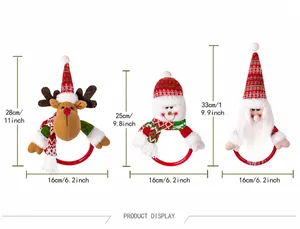 Detailed size specifications for reindeer, snowman and Santa plush Christmas ornaments