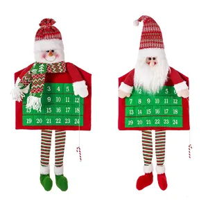 Christmas countdown calendar hanging with Santa and Snowman felt pockets design