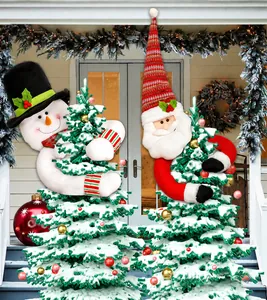 Christmas tree topper featuring plush Santa and snowman figures with long arms for decoration