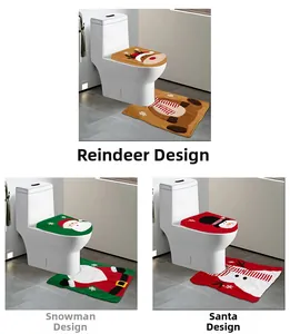 Detailansichten von Rentier-, Nikolaus- und Schneemann-Toilettensets aus weichem Plüsch
