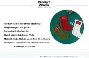 Detailweergave van gebreide kerstsokken met borduursel en afmetingen voor decoratie