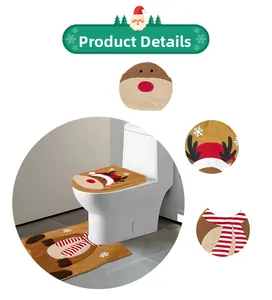Detail der weichen Plüsch-Rentier-WC-Abdeckung und U-Matte für die Weihnachtsdeko