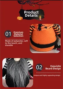 Dettaglio macro dello gnomo di Halloween con poliestere a righe arancioni e barba grigia