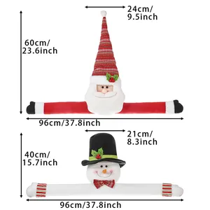 Detailed size specifications for plush Santa and Snowman long-arm tree hugger decorations