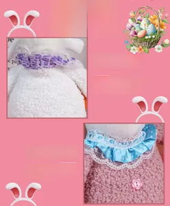 Close-up of Easter plush toy showing soft lamb fleece texture and delicate lace collar