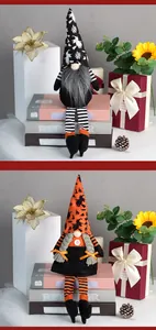 Dettaglio di gnomi di Halloween con lunghe gambe a strisce e cappelli a punta