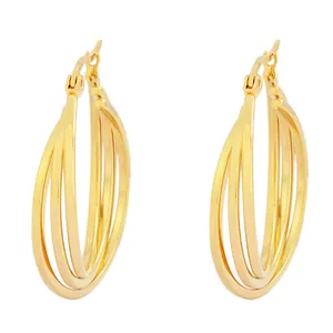 Three-layer polished brass hoop earrings with real gold plating for a minimalist style