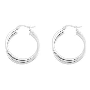 Three-layered polished silver circular hoop earrings for women in brass and gold plating