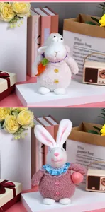 Detailed plush texture of Easter bunny and lamb dolls in a cozy gift setting