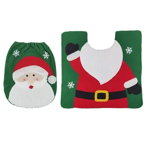 Two-piece Santa Claus toilet seat cover and U-shaped non-slip mat bathroom decor set