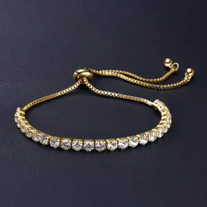 Elegant gold-plated tennis bracelet with sparkling cubic zirconia and adjustable slide clasp