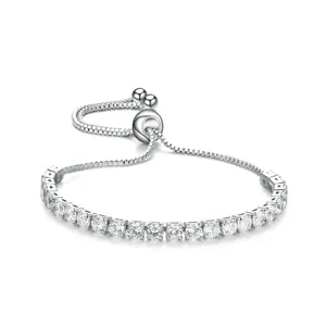Elegant Brass Zircon Tennis Bracelet For Women 14K Gold Silver Rose Gold Plated Adjustable Bolo Bracelet Daily Jewelry Gift