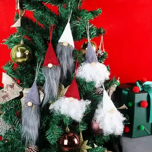 Gnomo di Natale Decorazioni da Appendere Bambola Senza Volto Con Cappello a Maglia Barba Lunga per Albero di Natale Casa Festa Decorazione
