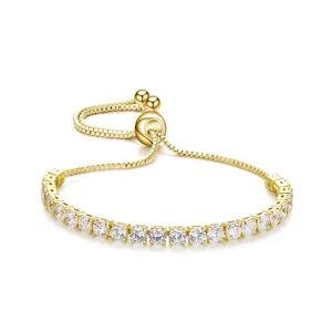 Close-up of gold plated brass tennis bracelet with sparkling cubic zirconia stones