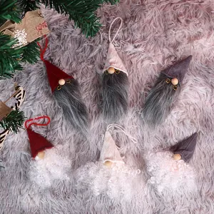 Set di 6 gnomi di Natale da appendere con cappelli lavorati a maglia e barbe in finta pelliccia