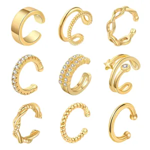 9-teiliges vergoldetes Ohrmanschetten-Set mit Zirkonia-Steinen in verschiedenen Designs