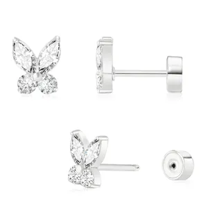 Boucles d'oreilles papillon luxueuses avec incrustation de zircon et fermoir à vis