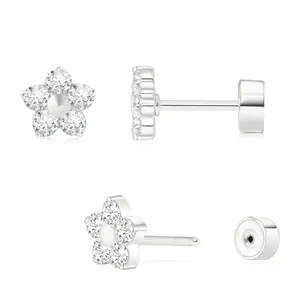 Boucles d'oreilles fleur luxueuses en laiton avec zircons et fermoir à vis sécurisé
