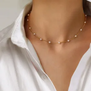 Elegant minimalist gold plated brass pearl necklace set for women jewelry styling