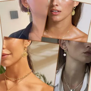 Golden brass earring set featuring ocean starfish, seashell, conch and pearl charms