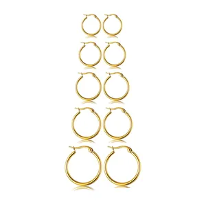 Orecchini a Cerchio Placcati in Oro e Argento in Ottone Minimalista per Donna Semplice Orecchino a Cerchio Liscio Gioielli di Moda