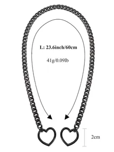 Macro view of gunmetal Cuban chain with heart pendant and detailed dimension labels