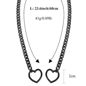 60cm black Cuban chain necklace with heart pendants and industrial aesthetic