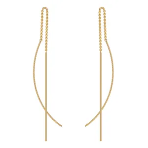 Minimalist long tassel gold earrings with delicate chain and curved bar for women