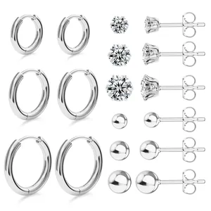 Women Brass Gold Plated Cubic Zirconia Stud Hoop Earrings Set Fashion Simple Geometric Ball Artificial Pearl Earring Multi Pair Pack Jewelry