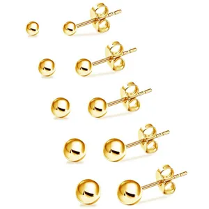 Detailed set of five graduated gold-plated brass ball studs with butterfly backs