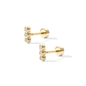 14K Gold Plated Brass Zirconia Stud Earrings For Women Niche Design Minimalist Evil Eye Floral Crown Geometric Jewelry Accessory