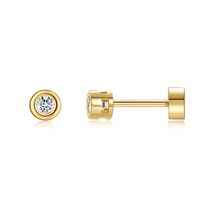 Detailed side view of 18K gold plated brass stud earrings with cubic zirconia inlay