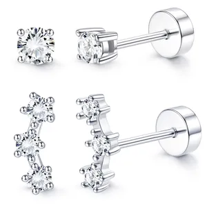 Classic gold brass stud earrings set with sparkling zircon stones for women's jewelry
