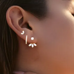 Elegant Gold Plated Brass Zirconia Earring Set For Women Marquise Butterfly Stud Earrings And Pave Huggie Hoops Jewelry