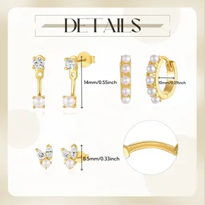 Detailed size specifications for gold plated butterfly zircon and pearl earring set