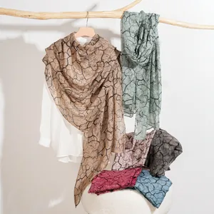 Sciarpa da Donna alla Moda con Stampa Crackle Motivo Pietra Vintage Scialle Lungo Sottile in Poliestere per Primavera Autunno