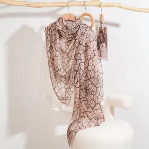 Sciarpa in cotone e lino con motivo a pietra rosa da donna, scialle lungo elegante e leggero
