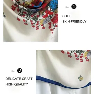 Floral print cotton linen scarf with soft texture and delicate borders for women