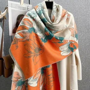 Sciarpa da Donna Elegante con Stampa Floreale in Finto Cachemire Scialle Invernale Caldo con Frange Morbido Pashmina