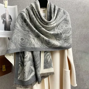 Elegante Sciarpa da Donna con Stampa Floreale di Camelia in Imitazione Cashmere Grande Scialle con Nappe Caldo Tocco Invernale Accessori Moda