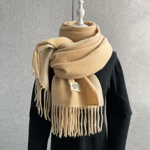 Sciarpa Donna Elegante Tinta Unita Double Face Imitazione Cashmere Frange Lunghe Calda Sciarpa Invernale Morbida Per Donna Moda Pendolare