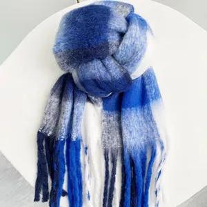 Sciarpa a Quadri Pesante da Donna Morbida Effetto Mohair Arcobaleno Grandi Quadri Invernale Calda Sciarpa Lunga Con Frange Elegante Scaldacollo