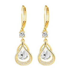 Elegant gold drop earrings with pear-shaped cubic zirconia and leverback clasp