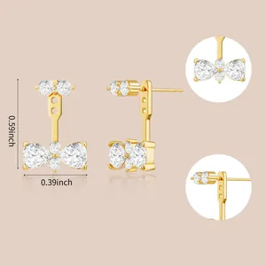 Detailed view of gold-plated cubic zirconia earring jackets with precise measurements