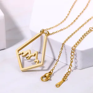 Minimalist Stainless Steel Mountain Range Pendant Necklace Gold Plated Hollow Geometric Nature Inspired Jewelry For Women