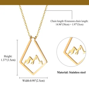 Macro detail of mountain silhouette pendant with 3.5cm height and 2.5cm width dimensions