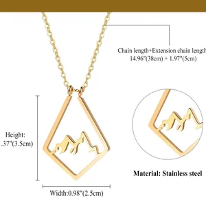 Gold stainless steel mountain peak pendant necklace with geometric hollow design