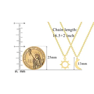 Gold sun and moon pendant necklace set with measurement ruler and coin scale