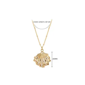 Collier doré avec pendentif coquille, zircons incrustés et chaîne à perles, taille 20-22 pouces