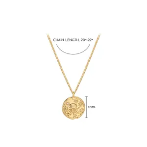 Collier en laiton plaqué or avec médaillon méduse de 17mm et chaîne de 20-22 pouces